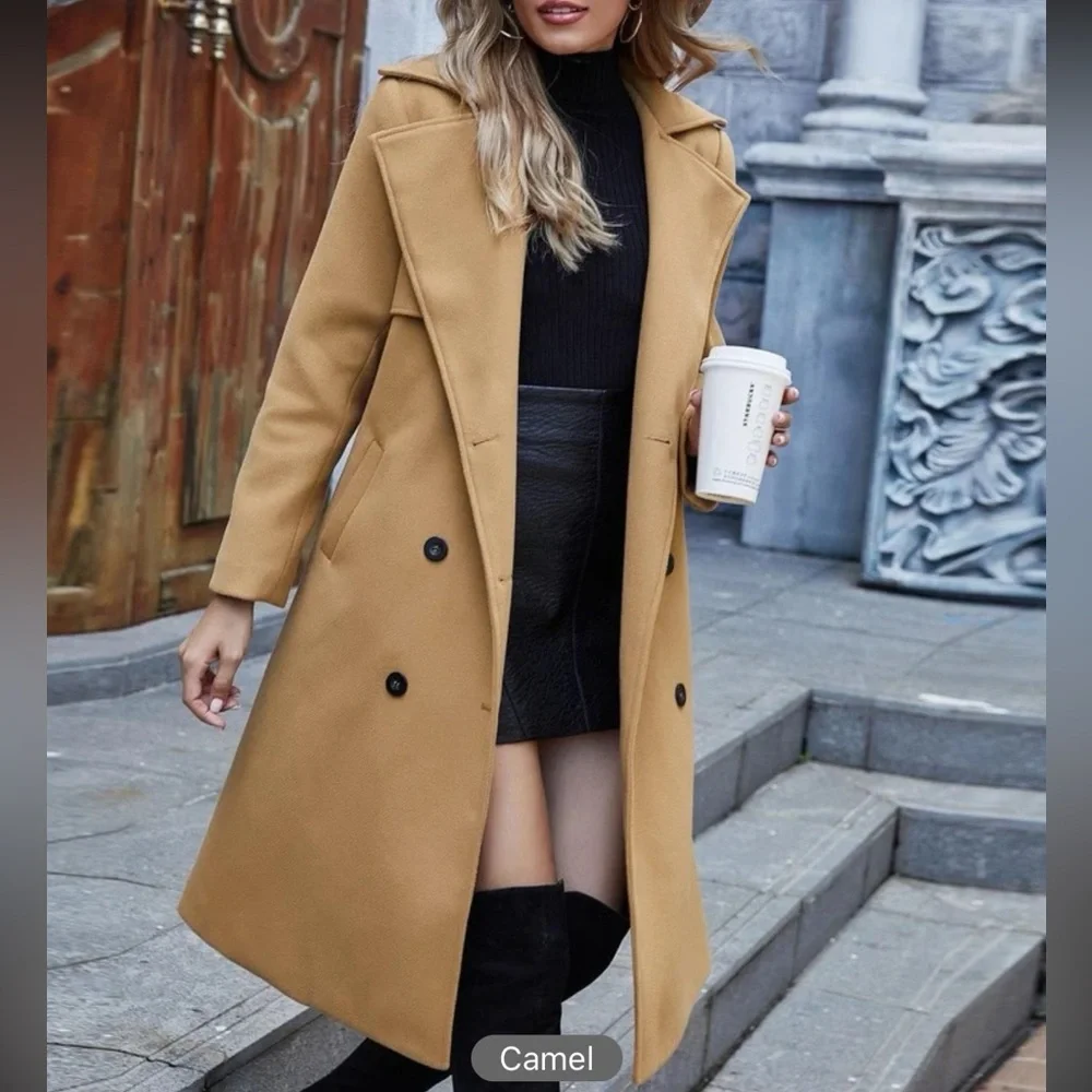 Tan camel peacoat double breasted preppy - Picture 5 of 7
